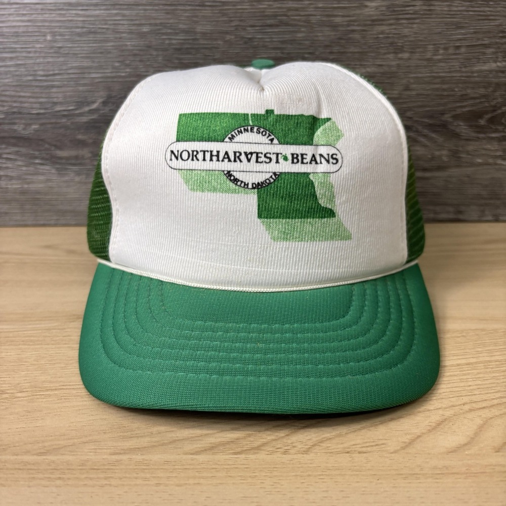 Vintage Northarvest Beans Hat Cap Snap Back Green Trucker Advertising Mens 80s